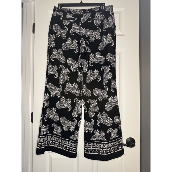 New York And Co Wide Leg Palazzo Pants Large Black And White Paisley - Picture 2 of 2